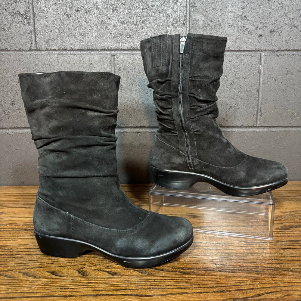 Dansko Women’s 40 (US 9.5-10) Black Suede Slouch Mid Calf Boots Leather Upper